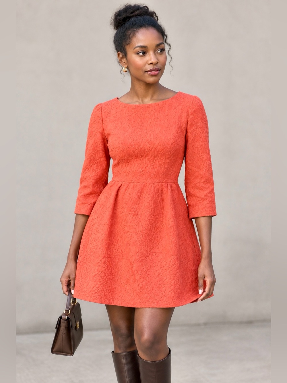 H&M ‘Concious Collection’ Jacquard Orange 3/4” sleeves Mini Dress